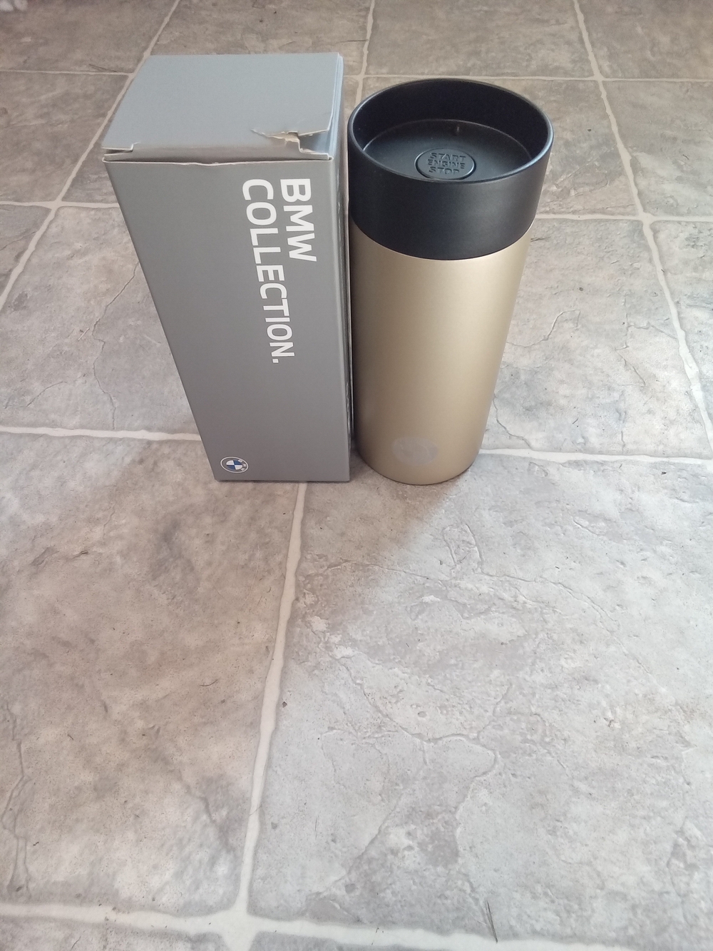 New. BMW Collection Gold Travel Tumbler with Black Lid